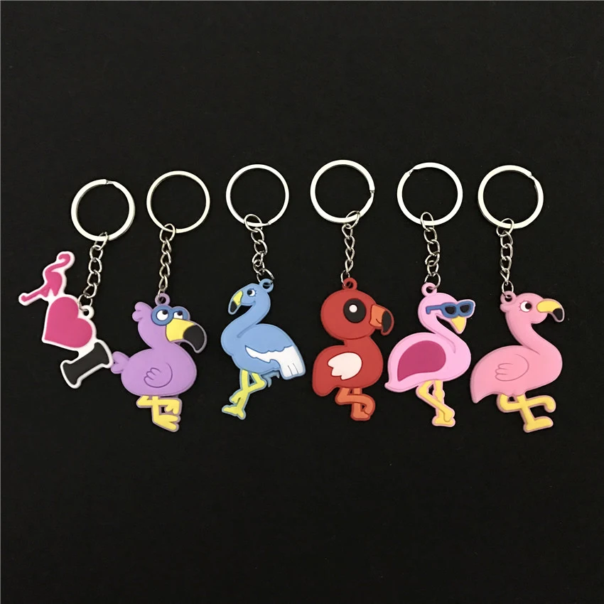 

5Pcs Flamingos Key Chains Birthday Party Decoration Kids Rubber Key Ring Hanging Flamingos Decor Children Party Favors gifts
