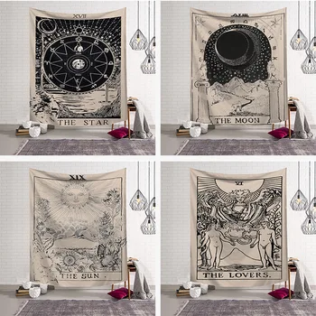 

1 Ps Chic Elegant Divination Sun Star Moon Printed Witchcraft Decorative Hippie Mandala Macrame Bohemian Wall Hanging Tapestry