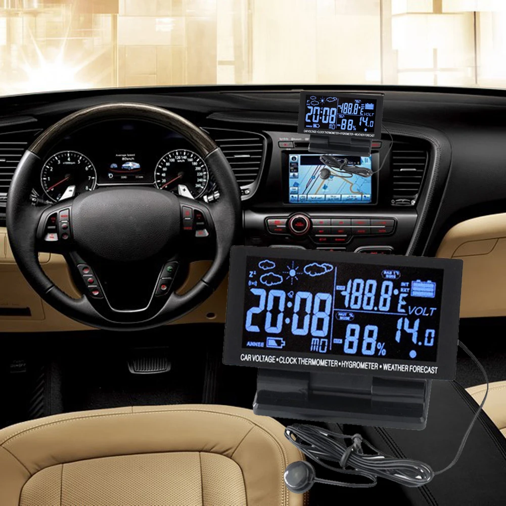 

Multifunctional LCD Digital Clock Car Voltmeter Thermometer Hygrometer Weather Forecast Car Clocks