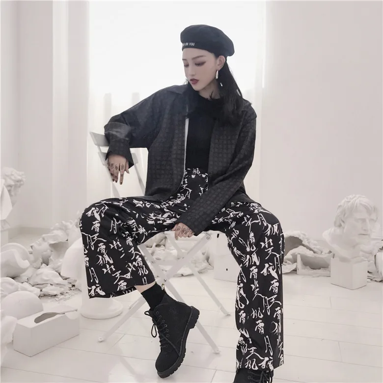 Корейский стиль ulzzang Harajuku BF wind street ретро Китайская каллиграфия kanji Принт