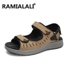 Летние босоножки из натуральной кожи; дышащие мужские пляжные сандалии класса люкс; удобные и качественные мужские шлепанцы, обувь большой размер 38-48