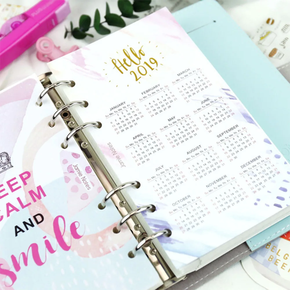 

2019 Colorful Paper Calendar Divider Notebook Index Paper Separator Pages 6 Holes Diary Index Pages Loose Spiral Dividers