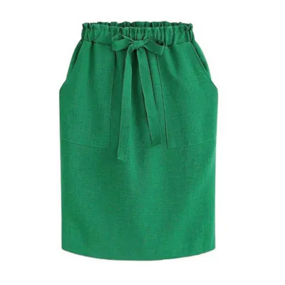 Лето-осень, элегантные миди-юбки, Женская офисная юбка-карандаш, хлопок, эластичная талия, посылка на бедрах, юбка с бантом, зеленая - Цвет: Зеленый