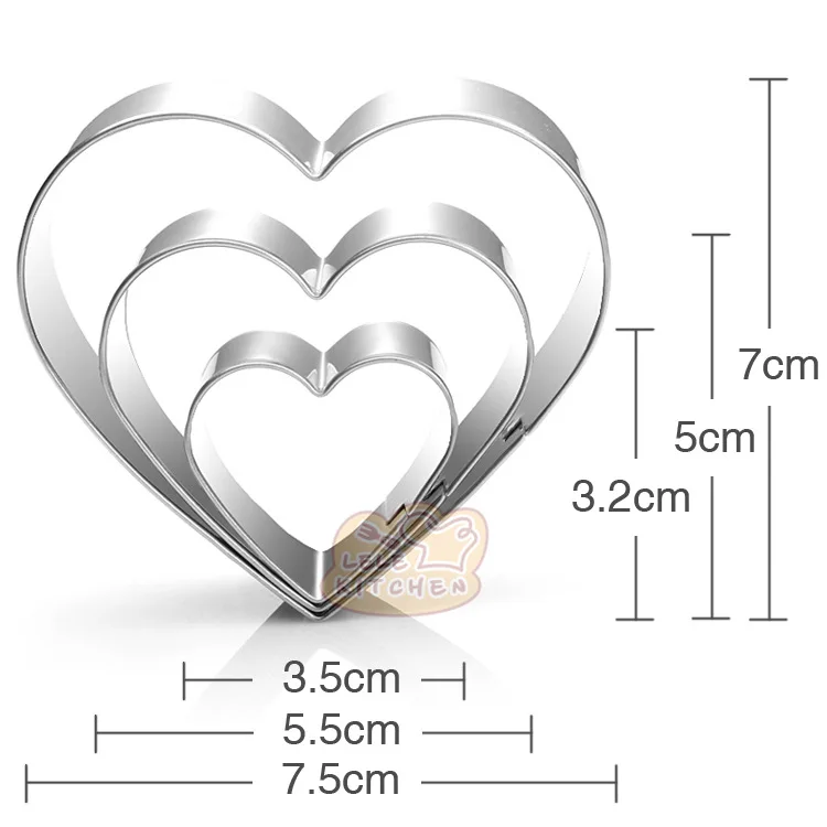 Stainless Steel Heart Shape Cookies Cutters 3 Size, cookie cutter, cookie mould, fondant cutter, baking mold, baking decorating tools