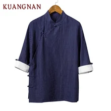 KUANGNAN, китайский стиль, кунг-фу, мужская рубашка с коротким рукавом, Повседневная Уличная Мужская рубашка, мужская хлопковая льняная рубашка, Мужская одежда, новинка