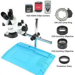 Профессиональный Simul фокусным расстоянием тринокуляр стерео микроскоп 3.5X-90X вертикальный зум + 14MP HDMI VGA Microscopio Камера для пайки печатных плат
