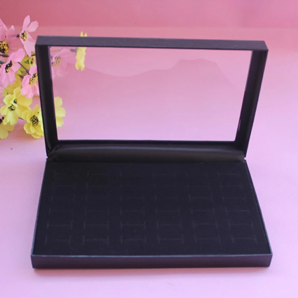 

36 Slots Rings Display Showcase Jewelry Box Velvet Insert Foam Jewelry Storage Organizer Holder Show Case Black