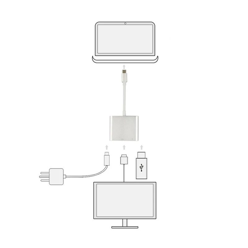 Tonbux 3 в 1 type-C к HOMI/USB/type-C кабель type-C Мужской HDMI Кабель USB 3,0 адаптер 3 женские порты кабель для Apple Macbook