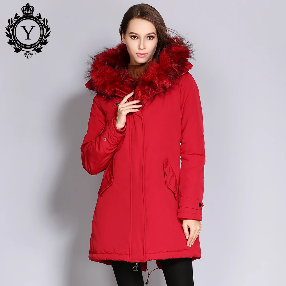 COUTUDI Women's Winter Jacket 2018 Fur Collar Coats Female Warm Parkas Thick Solid Red Hooded Long Coat Cotton Padded Fur Parka COUTUDI Women's Winter Jacket 2018 Fur Collar Coats Female Warm Parkas Thick Solid Red Hooded Long Coat Cotton Padded Fur Parka