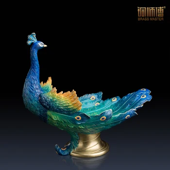 

Colorful The Peacock Candy Dish Home Decoration Chinese Brass Copper Tray 45*38cm Furnishing Articles Business Gift