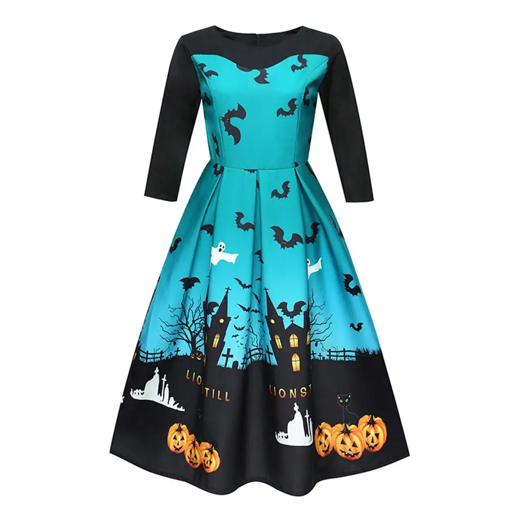 Для женщин ретро платье 50 s 60 Винтаж Хэллоуин качели Feminino Vestidos с круглым вырезом