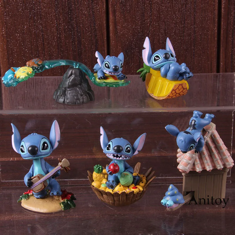 Najtaniej Lilo i Stitch plaża Surfing czytanie hawaje Stitch figurka anime z pvc model kolekcjonerski zabawka dekoracyjna lalka 5 sztuk zestaw