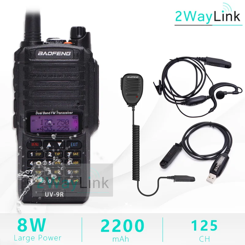 UV-9R плюс антенна Baofeng 8 Вт 10 км Водонепроницаемый IP67 иди и болтай Walkie Talkie “иди и 10 км УФ 9R UV-XR GT-3WP UV-5S UV-5R WP BF-A58 T57 T-57 - Цвет: Add Headset-Cable-Sp