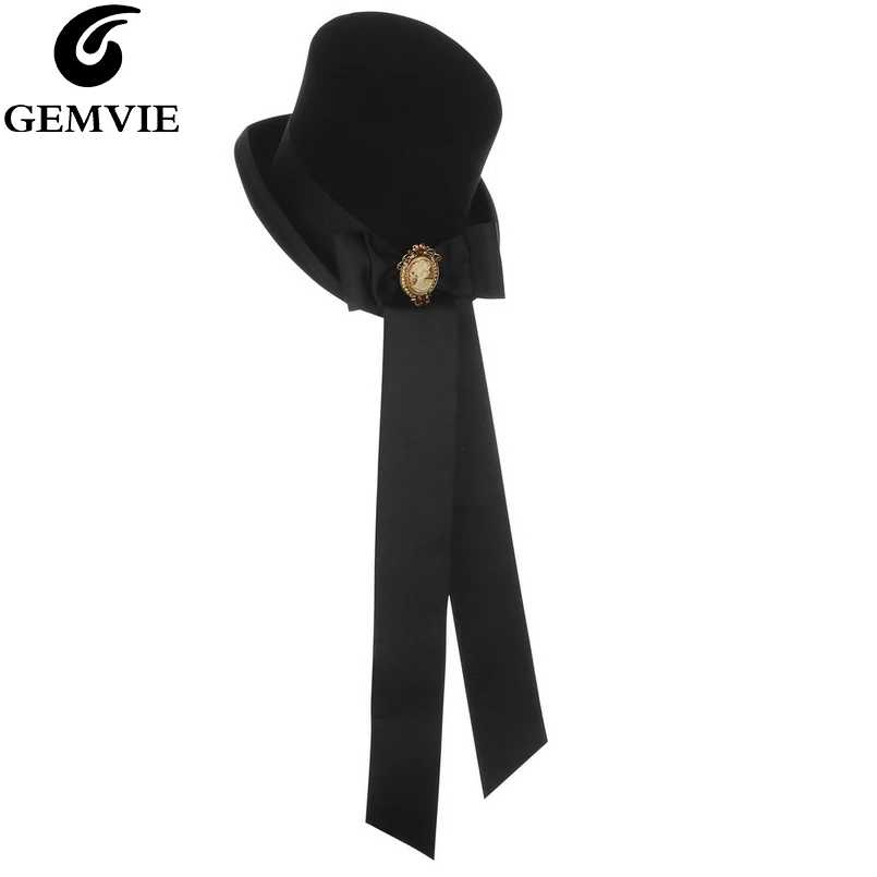 GEMVIE/ шерстяная фетровая шляпа с атласной подкладкой, шляпа-цилиндр ручной работы для мужчин, Mad Hatter, вечерние фетровые аксессуары для костюма, Волшебная Шляпа