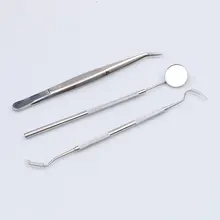 3pcs Medical Grade Stainless Steel Dental Instrument Probe Set Hygiene Pick Scaler Mirror Tweezers Examination Cleaning Kits