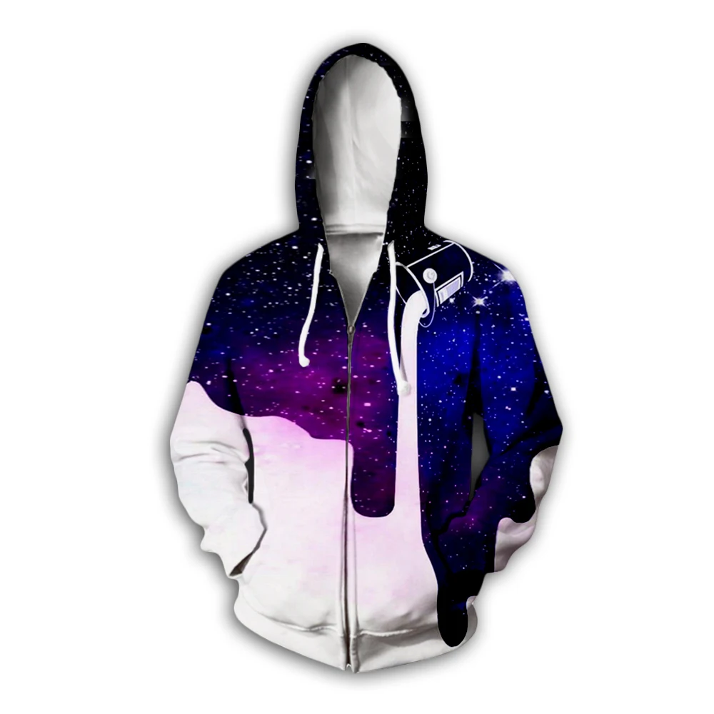 

Men/Women Milk Drink purple Galaxy space 3d Print Hoodies autumn harajuku Sweatshirts Unisex zipper Hooded