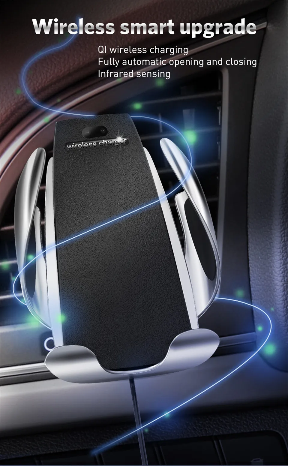 USLION Автоматическая автомобилей Беспроводной Зарядное устройство зажима 360 градусов вращения автомобиля Air Vent для iphone X XS samsung S9 S8 держатель телефона