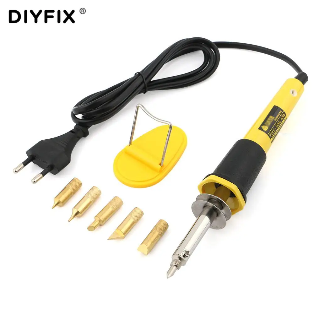 DIYFIX 40 Вт паяльник для резьбы по дереву, набор инструментов для пирографии, деревообработка, тиснение, ручка для обжига, сварочные наконечники, набор - Цвет: 220V EU Plug
