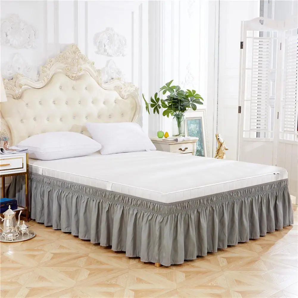 Однотонный цвет вокруг кровати юбка эластичная кровать оборками легко подходят морщин стойкое постельное покрывало