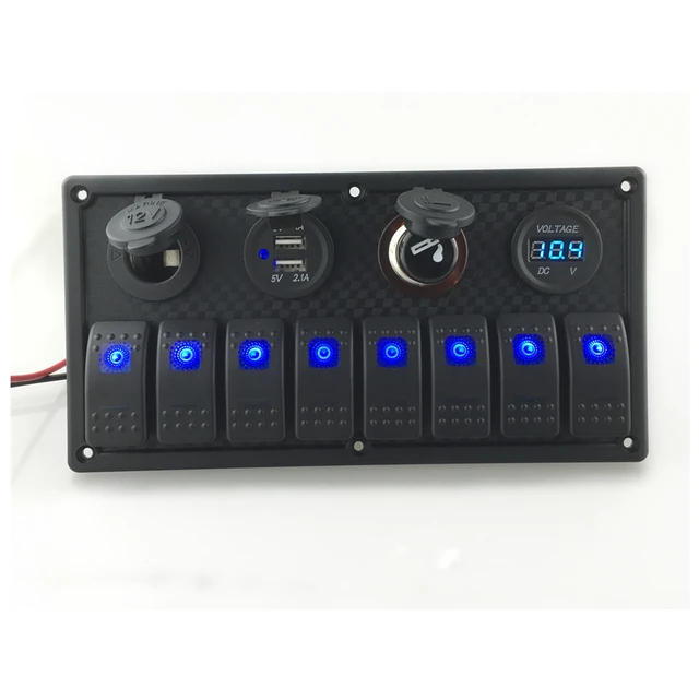 8 Gang Marine Boat Rocker Switch Panel With Fuse Dual USB Slot Socket