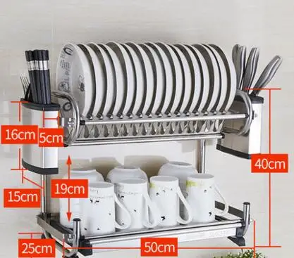 Двойной слой стойки для посуды из нержавеющей стали на стене. Лоток посуда rack.011 - Цвет: 7