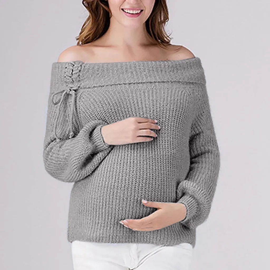 Women Maternity Pregnancy Knitted Sweater Tops Lace Up Wrap Sweater maternity sweater pull femme enceinte jersey embarazada