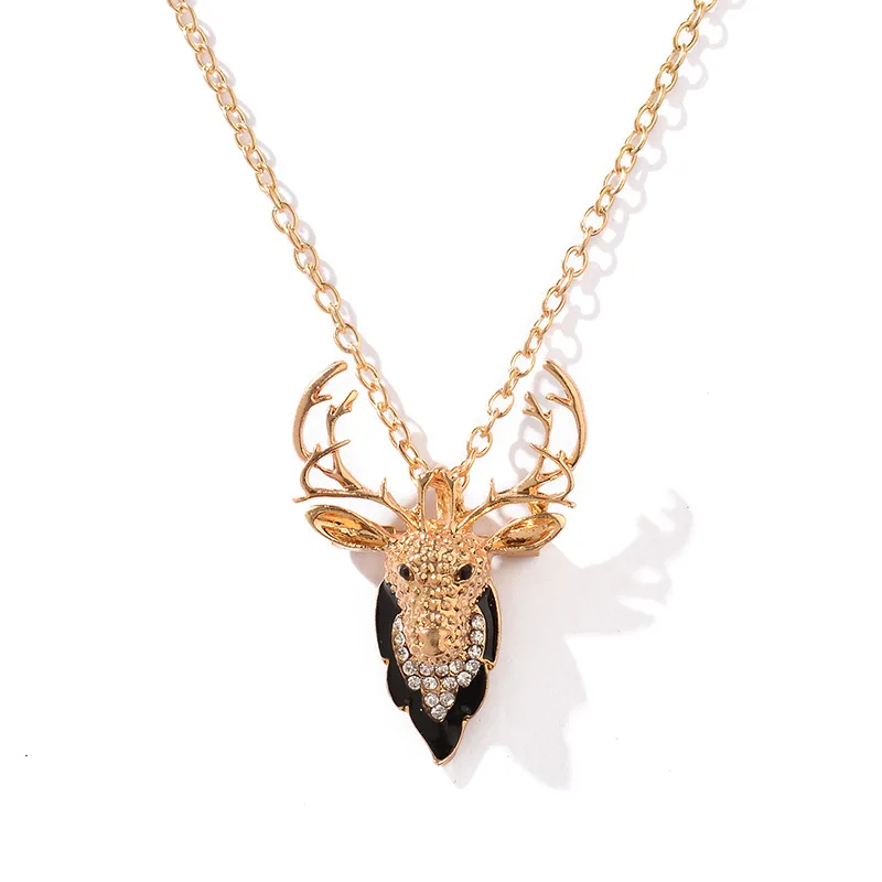 

Fashion Christmas Jewelry Personality Vintage Silver Animal Elk Necklace Men and women Short Antler Metal Clavicle Chain Jewelry