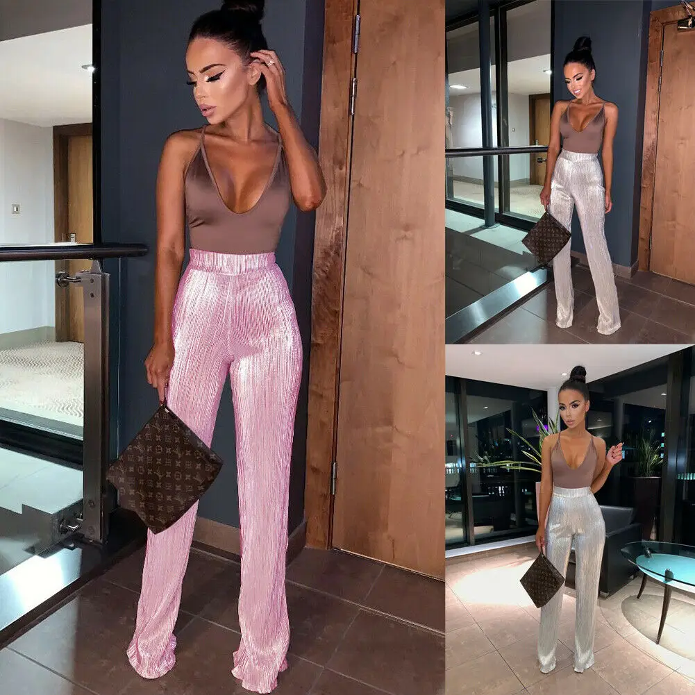 

Sequined Wide Leg Pants Women Sparkly Glitter Sequin Pant High Waisted Club Party Streetwear Loose Trousers Pantalon Femme Pant