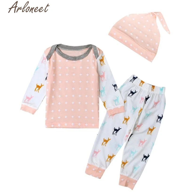 

ARLONEET Baby Girls Clothes Sets Xmas Elk Newborn Baby Girl Long Sleeve Tops+Pants Hat Clothes Outfits Set QF21 2019