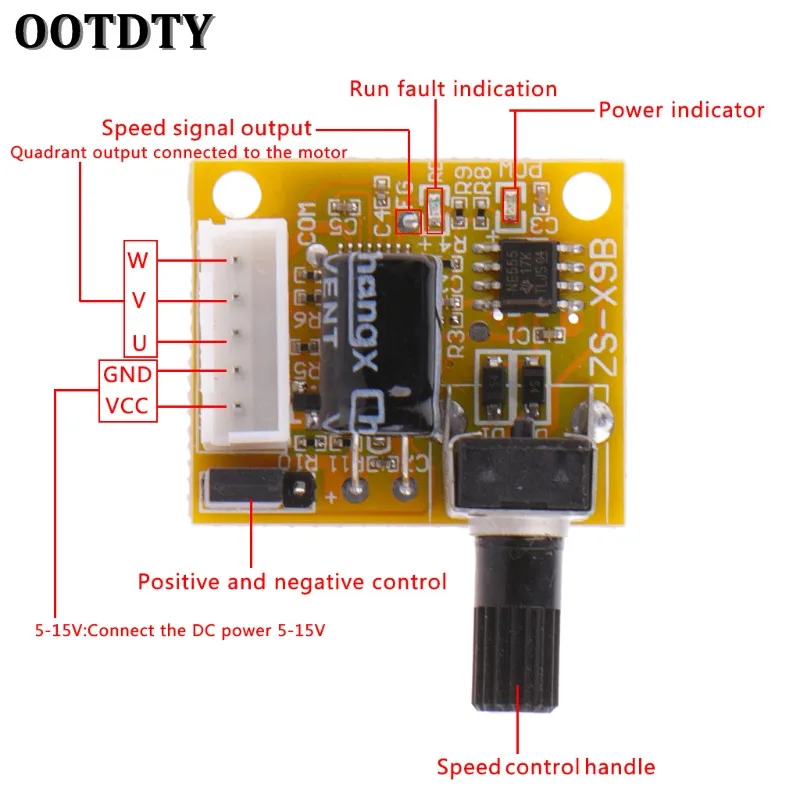 OOTDTY DC 5V 12V 2A 15W бесщеточный контроллер скорости двигателя без Холла BLDC плата