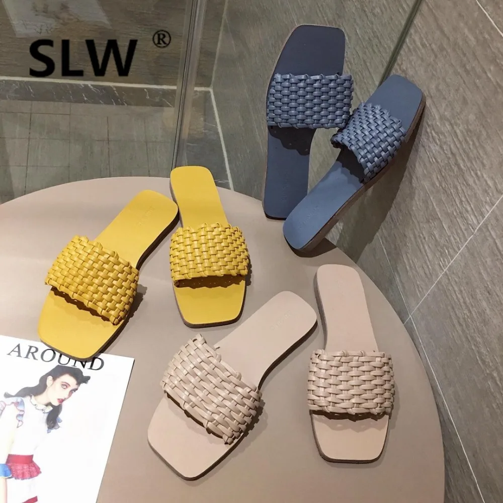 

Shoes Slides Flat Slippers Knitted Ladies Flip Flops Cross-tied Beach Women Sliders Soft Flip-flops Basic Rome Rubber