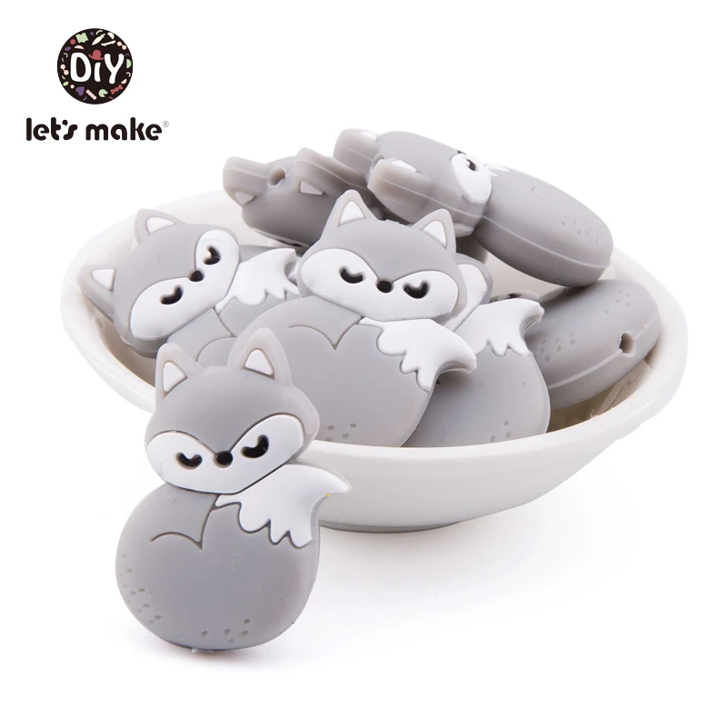 Grânulos de Silicone de Raposa Bonito dos Desenhos Mordedor para o Bebê Animados Animais Mordedores Livre Grau Alimentício Silicone Recém-nascido Dentição 10pc Bpa 11 Mordedores p bebê