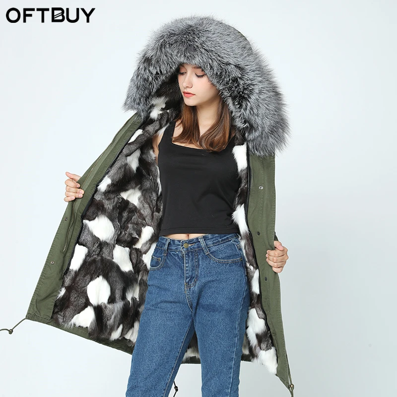 Женская длинная куртка OFTBUY теплая парка с воротником из натурального меха енота