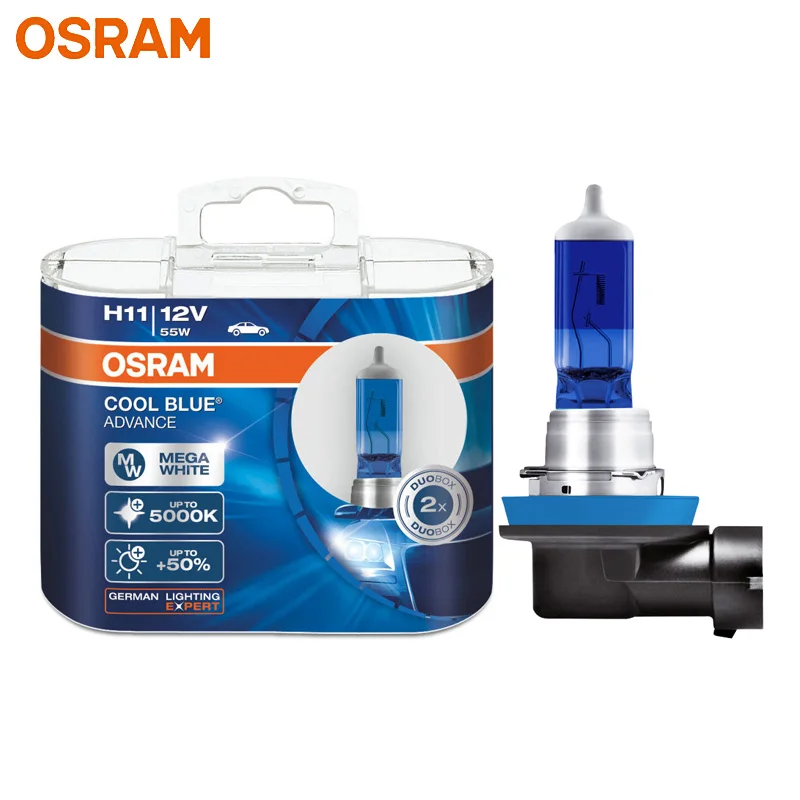 OSRAM Cool Blue Advance H11 12V 55W 5000K галогенный холодный синий белый ксеноновый автомобильный головной светильник автомобильный светильник 62211CBA(двойной