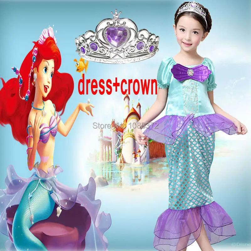 

The Little Mermaid Costume baby girl clothes Ariel Fancy Princess Cosplay Dress For Age 3-10 party dresses