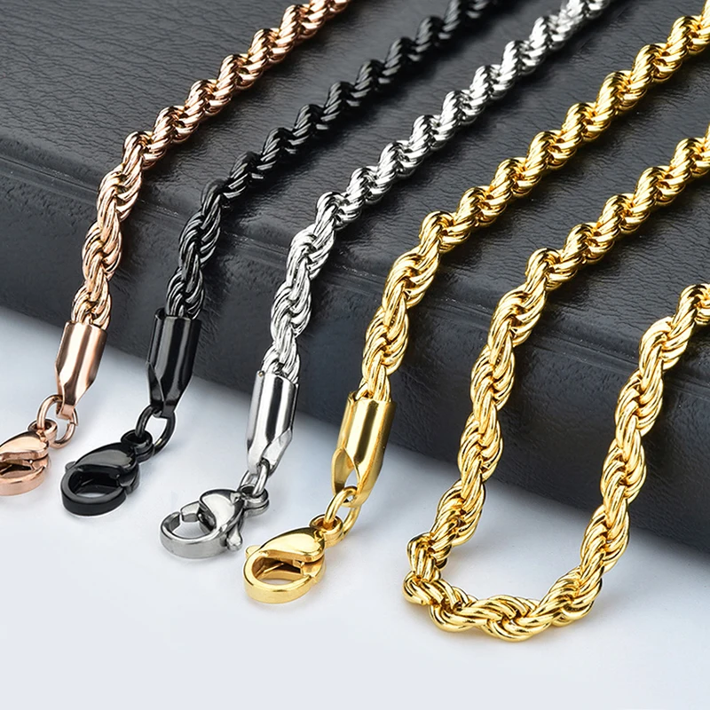 Wholesale 2.4mm Twist Chain 18 32 inches Silver/gold/rose gold/black