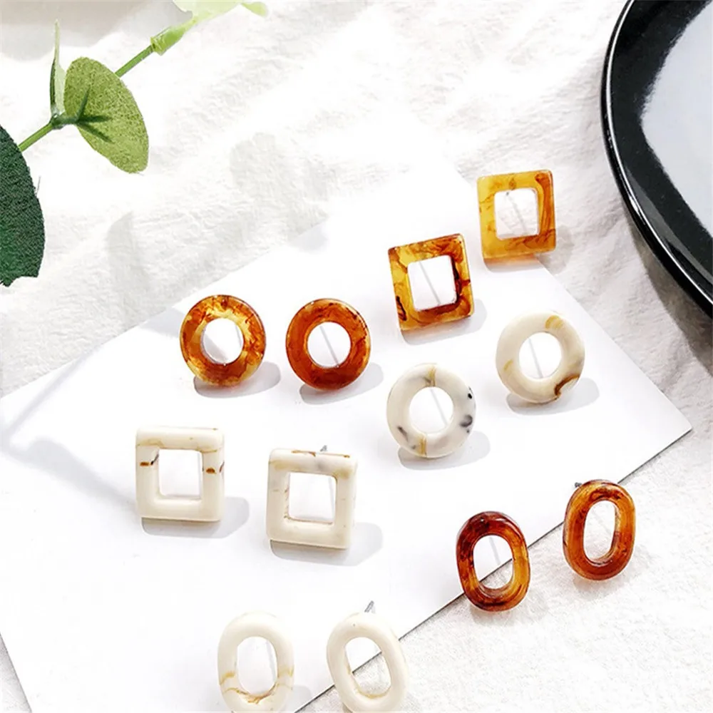

KOMi Minimalist Japan Acetate Acrylic Color Round Circle Geometric Square Hollow Stud Earring Marble Vintage Korea Jewelry I-346