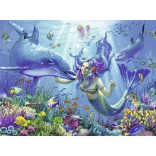 Пользовательские фото 5D DIY Алмазная картина "Русалка Дельфин" полный квадратный вышивка крестиком Мозаика 5D алмазная вышивка головоломка узор Z224