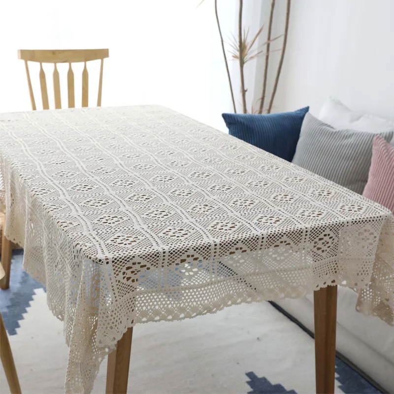 الدانتيل الأبيض الكروشيه سماط القطن قماش الطاولة المستطيلة المنزل مفارش ومنسوجات أسرة ملائمة للفنادق ديكور SC011D3