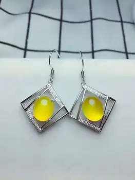 

C22#925 silver inlaid natural chalcedony earrings, clean and bright