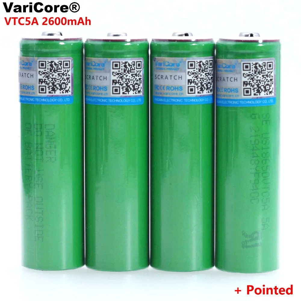 

VariCore VTC5A 2600mAh 3.6V 18650 Lithium Battery 30A Discharge for Sony US18650VTC5 batteries +Pointed