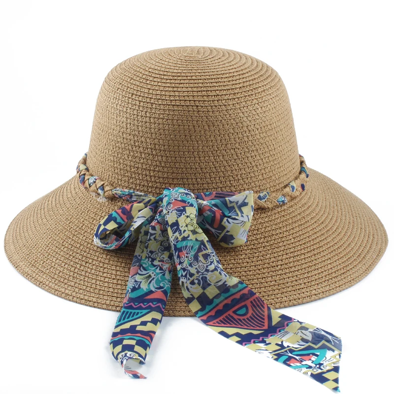 Панама пляжная шляпа для женщин Повседневная летняя Солнцезащитная Козырек Кепка для девочек с большими широкими полями Складная широкополая соломенная шляпа