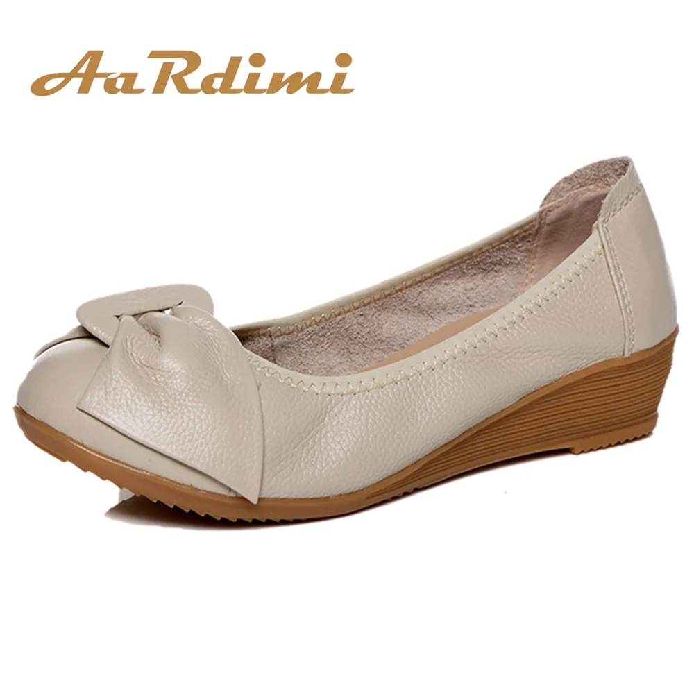 

New Butterfly-knot Women Flats Shoes Genuine Leather Comfortable Pregnant Women Shoes Work Casual Platform Flats Mother Shoes