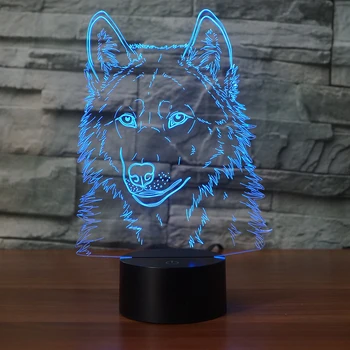 

3D Illusion Led Night Light Lamp 7 Color Changing Animals Wolf 3D Night Light Table Desk Lamps for Kids Baby Home Decoration