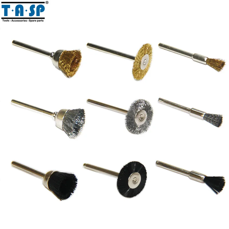 

TASP Wire Brushes Wheels 9PC Mini Drill Rotary Tool Metalworking Accessories