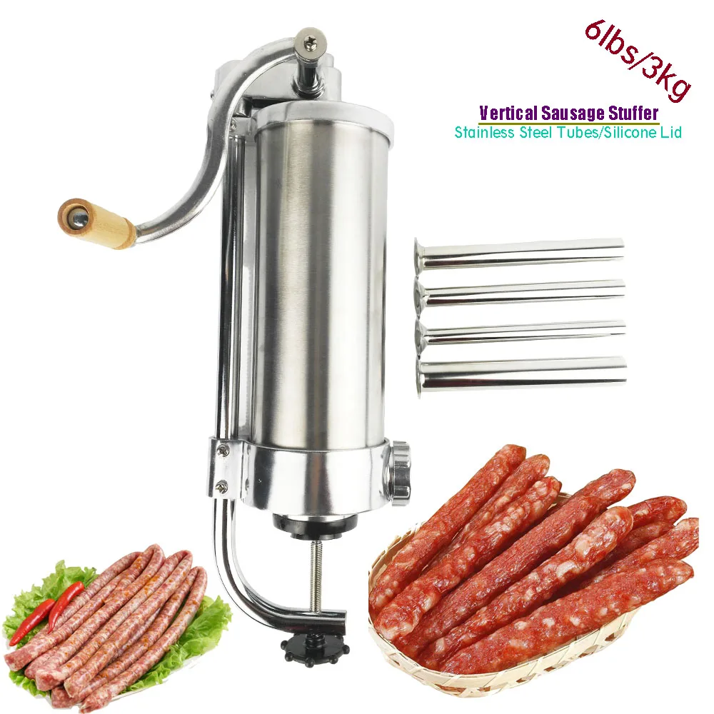 3L/6lbs вертикальный колбасный шприц наполнитель машина для приготовления колбасы руководство Нержавеющая сталь Кухня мясо труб инструмент Колбаса чайник - изображение