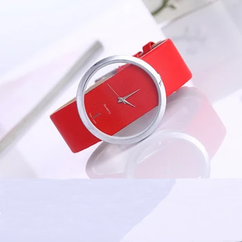 

Trend casual belt watch simple dial quartz watch fashion transparent hollow men and women watch