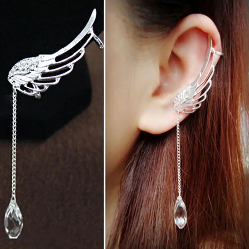 

2019 Women Fashion Charm Elegant Angel Wing Crystal Earrings Drop Dangle Earrings Jewelry Gift korean Earrings