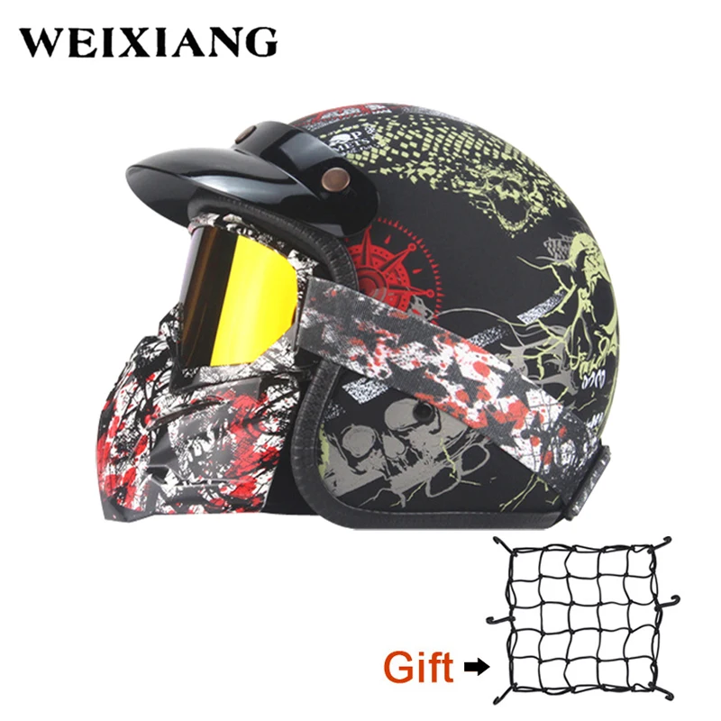 

Motorcycle Goggles Skull Helmet Open Face 3/4 Half Helmet Unisex Adult Helmet For Mountain Bike Scooter Helmet Net Free Send