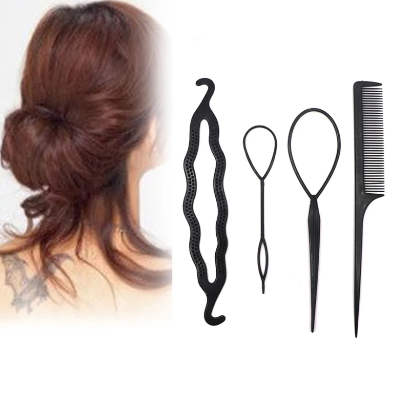 Vopregezi, 4 шт., профессиональные инструменты для плетения волос для женщин, аксессуары для волос, Черные резинки для волос для причесок, набор инструментов для укладки волос